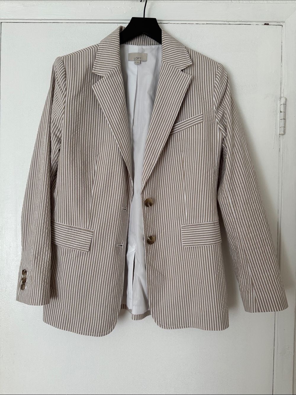 LOFT Tan and White Striped Blazer